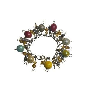 Vtg Chunky Beaded Charm Bracelet Multicolor Glitter Glass Beads Boho Statement